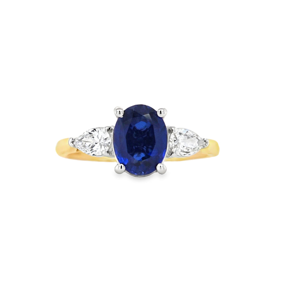 18ct Gold & Platinum Lab Grown Sapphire & Diamond Three Stone Diamond Ring