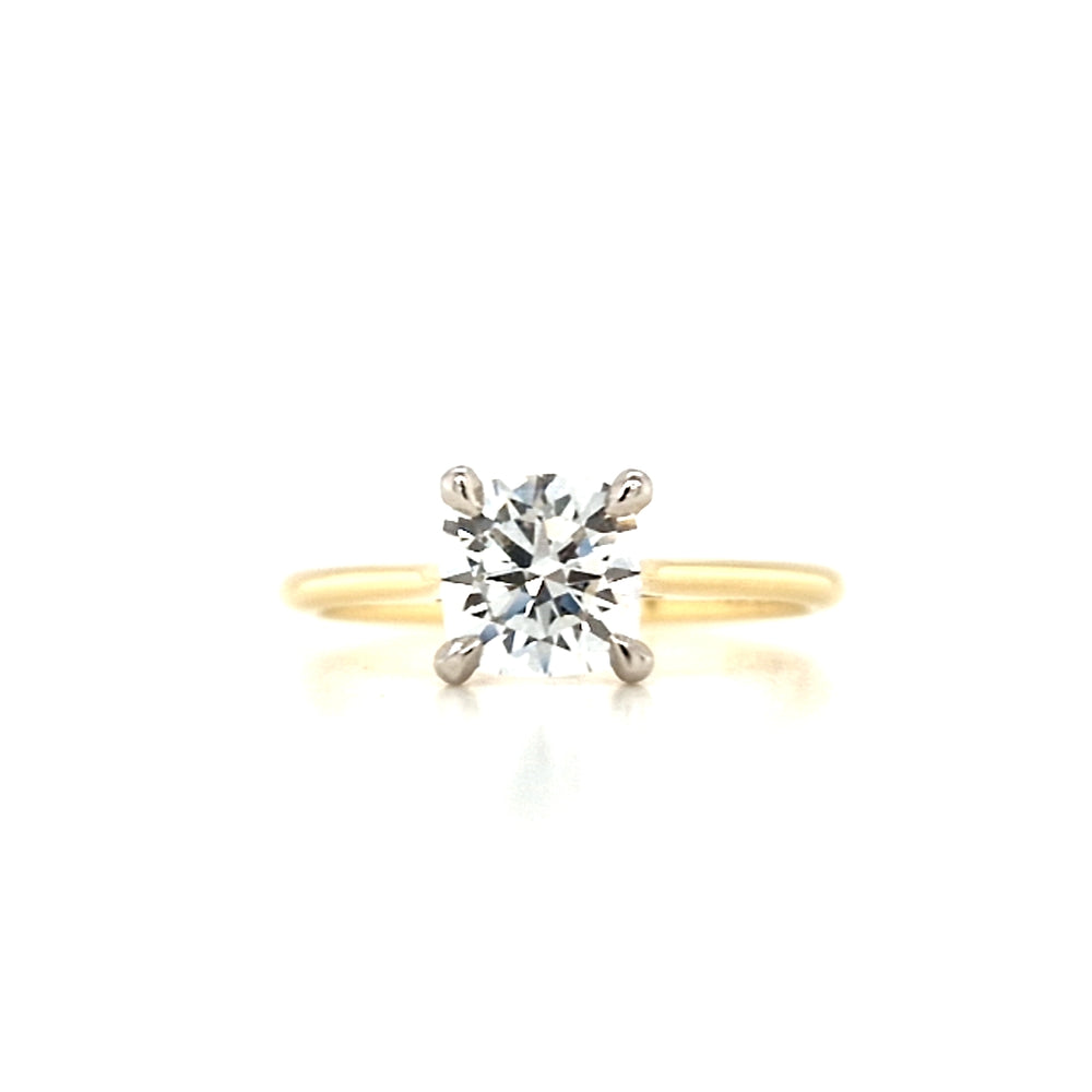 18ct & Platinum Cushion Cut Lab Grown Solitaire Diamond Engagement Ring - 1.22ct