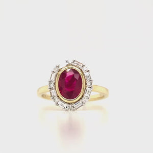 
                
                    Load and play video in Gallery viewer, 18ct Gold Oval Ruby &amp;amp; Diamond Cluster Ring
                
            