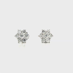 
                
                    Load and play video in Gallery viewer, 18ct White Gold Daisy Cluster Diamond Stud Earrings- 1.00ct
                
            