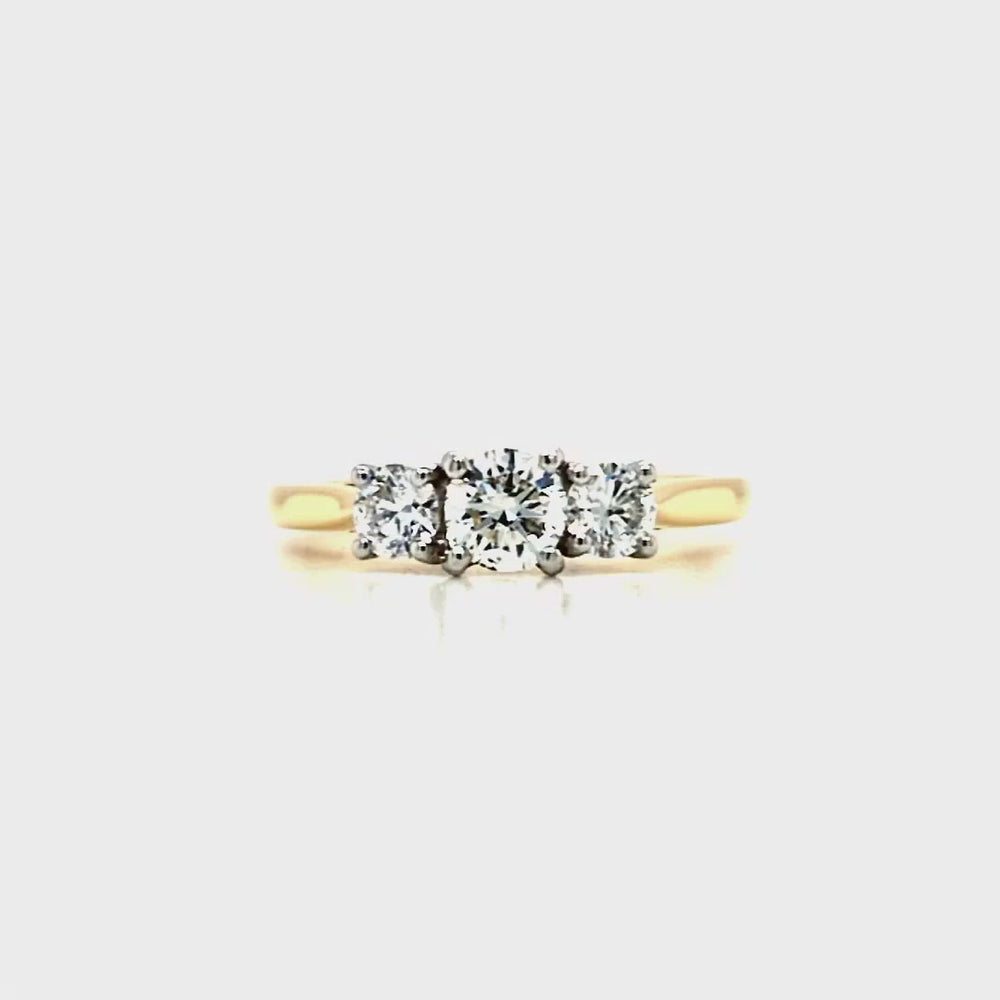 
                
                    Load and play video in Gallery viewer, 18ct Gold &amp;amp; Platinum Three Stone Diamond Engagement Ring- 0.76ct
                
            