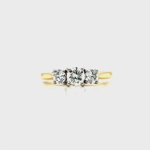 
                
                    Load and play video in Gallery viewer, 18ct Gold &amp;amp; Platinum Three Stone Diamond Engagement Ring- 0.76ct
                
            