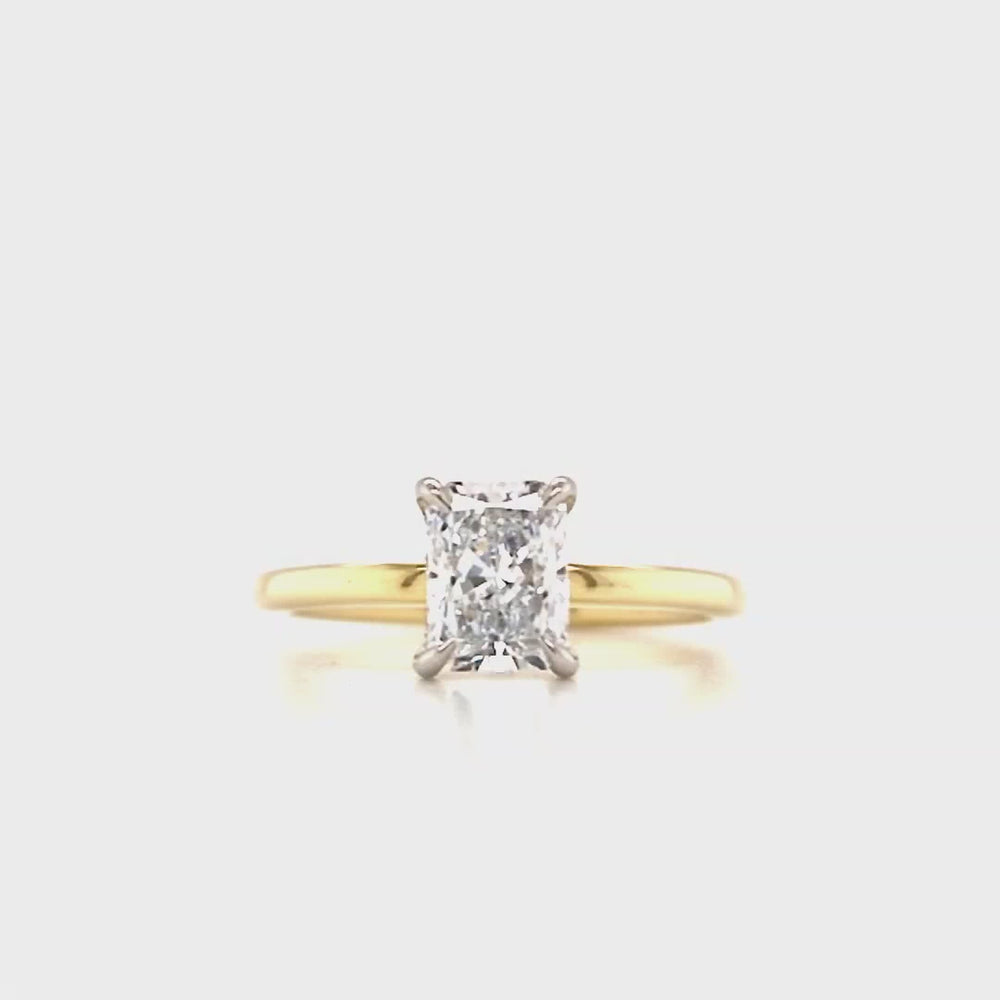 
                
                    Load and play video in Gallery viewer, 18ct &amp;amp; Platinum Radiant Cut Lab Grown Diamond Solitaire Engagement Ring with Hidden Halo- 1.09ct
                
            