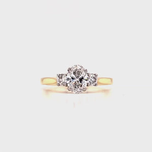 
                
                    Load and play video in Gallery viewer, 18ct &amp;amp; Platinum Oval Three Stone Diamond Engagement Ring- 0.91ct
                
            