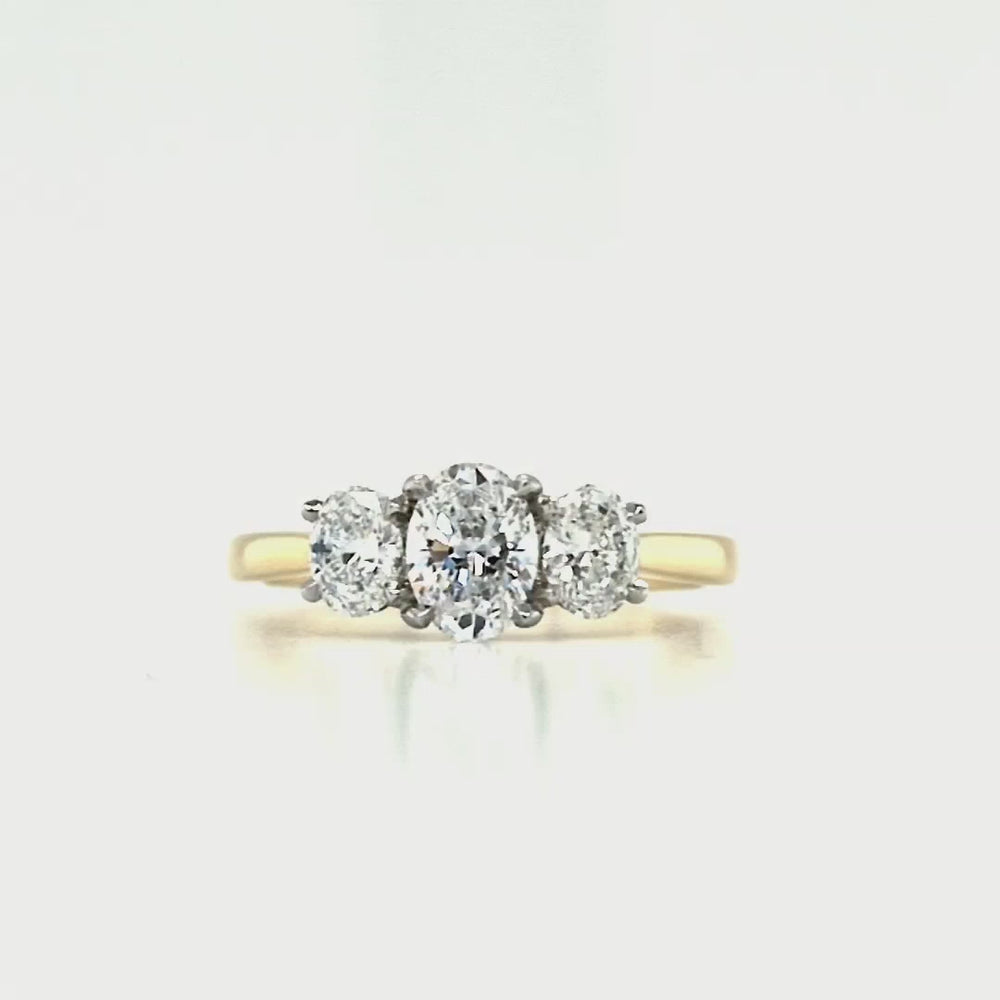 
                
                    Load and play video in Gallery viewer, 18ct &amp;amp; Platinum Three Stone Oval Diamond Engagement Ring- 1.02ct D Colour
                
            