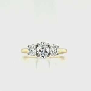 
                
                    Load and play video in Gallery viewer, 18ct &amp;amp; Platinum Three Stone Oval Diamond Engagement Ring- 1.02ct D Colour
                
            