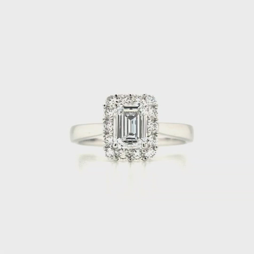 
                
                    Load and play video in Gallery viewer, Platinum Emerald Cut Lab Grown Diamond Engagement Ring- 1.38ct
                
            