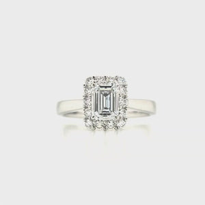 
                
                    Load and play video in Gallery viewer, Platinum Emerald Cut Lab Grown Diamond Engagement Ring- 1.38ct
                
            