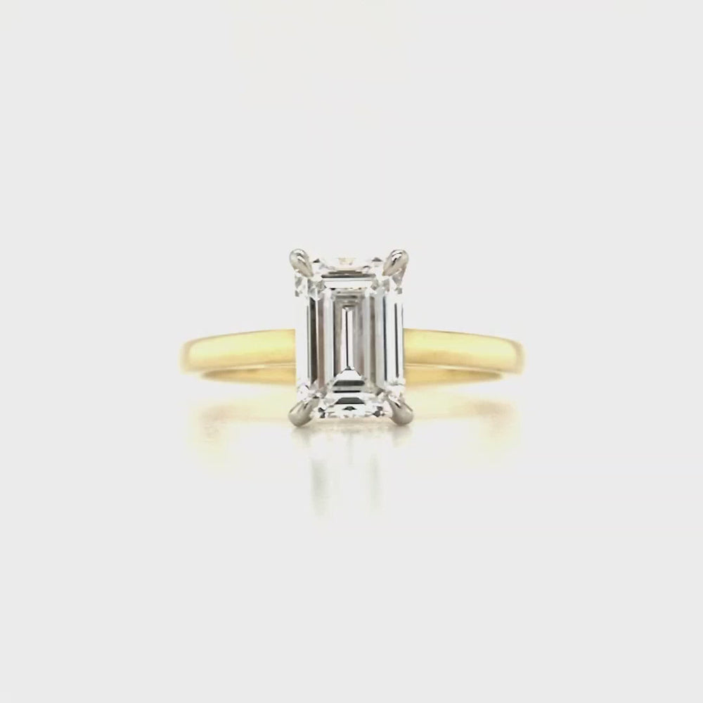 
                
                    Load and play video in Gallery viewer, 18ct &amp;amp; Platinum Emerald Cut Lab Grown Diamond Engagement Ring with Hidden Halo- 1.56ct
                
            