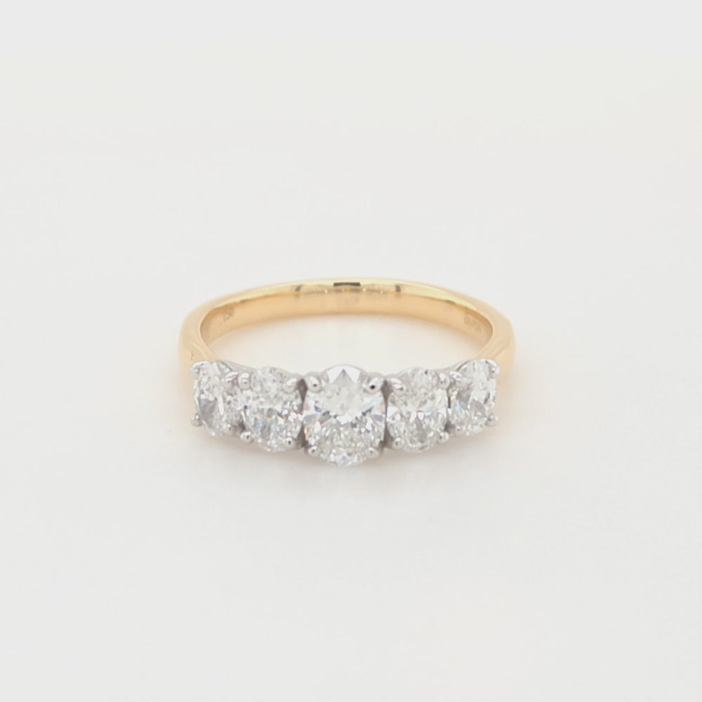 
                
                    Load and play video in Gallery viewer, 18ct Gold Five Stone Oval Diamond Ring- 1.53ct
                
            