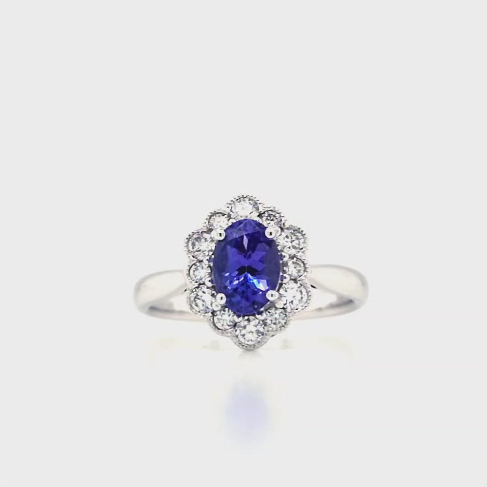
                
                    Load and play video in Gallery viewer, 18ct White Gold Tanzanite &amp;amp; Diamond Daisy Cluster Ring
                
            