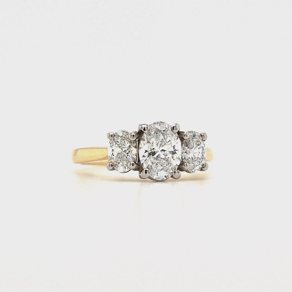 
                
                    Load and play video in Gallery viewer, 18ct &amp;amp; Platinum Three Stone Oval Diamond Engagement Ring- 1.54ct D Colour
                
            