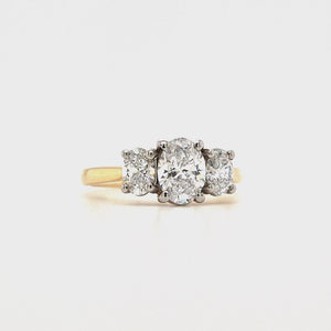 
                
                    Load and play video in Gallery viewer, 18ct &amp;amp; Platinum Three Stone Oval Diamond Engagement Ring- 1.54ct D Colour
                
            