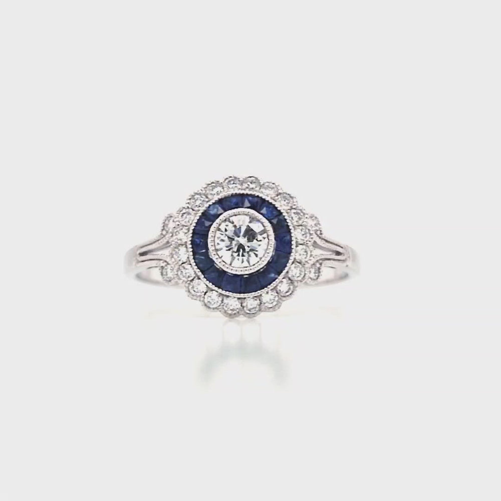 
                
                    Load and play video in Gallery viewer, 18ct White Gold Sapphire &amp;amp; Diamond Target Cluster Ring
                
            