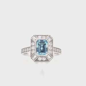 
                
                    Load and play video in Gallery viewer, 18ct White Gold Aquamarine &amp;amp; Diamond Art Deco Style Cluster Ring
                
            