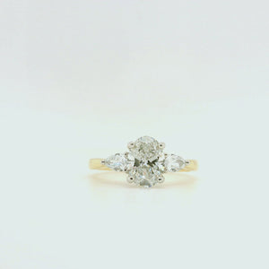 
                
                    Load and play video in Gallery viewer, 18ct &amp;amp; Platinum Three Stone Oval &amp;amp; Pear Lab Grown Diamond Engagement Ring- 1.66ct
                
            