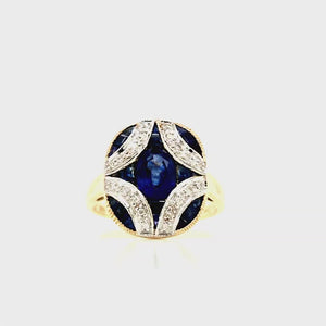 
                
                    Load and play video in Gallery viewer, 9ct Gold Sapphire &amp;amp; Diamond Art Deco Style Cluster Ring
                
            