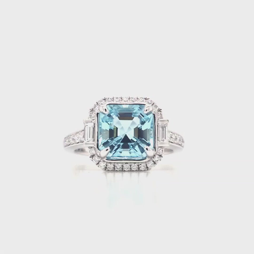 
                
                    Load and play video in Gallery viewer, Platinum Aquamarine &amp;amp; Diamond Art Deco Style Cluster Ring
                
            