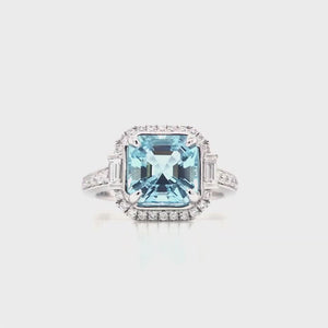 
                
                    Load and play video in Gallery viewer, Platinum Aquamarine &amp;amp; Diamond Art Deco Style Cluster Ring
                
            