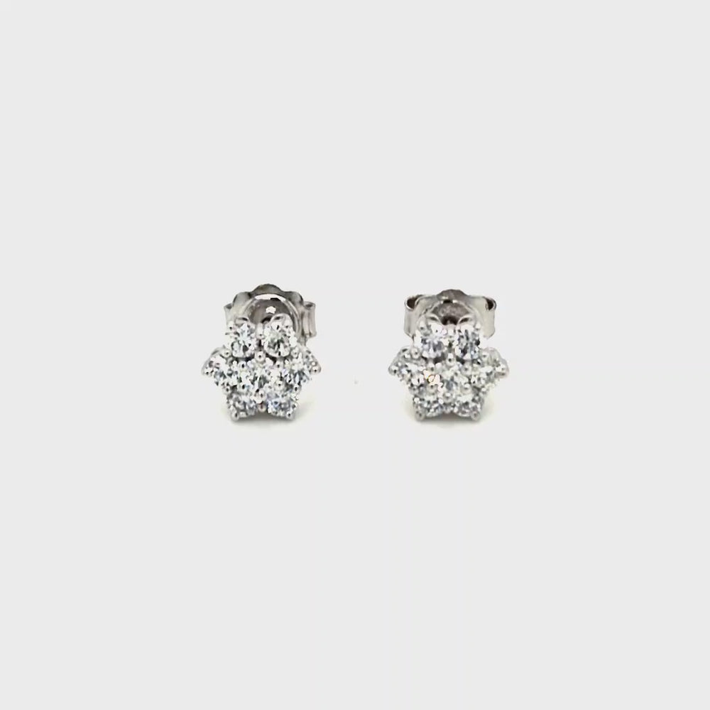 
                
                    Load and play video in Gallery viewer, 18ct White Gold Daisy Cluster Diamond Stud Earrings- 1.00ct
                
            