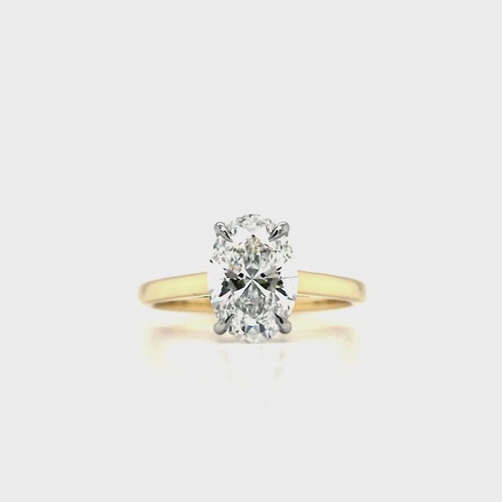 
                
                    Load and play video in Gallery viewer, 18ct &amp;amp; Platinum Oval Cut Lab Grown Diamond Engagement Ring with Hidden Halo- 1.59ct
                
            