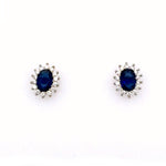 Sterling Silver Classic Style Oval Sapphire Blue CZ Cluster Earrings