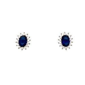 Sterling Silver Classic Style Oval Sapphire Blue CZ Cluster Earrings - Diana O'Mahony Jewellers