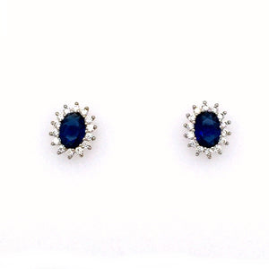 
                
                    Load image into Gallery viewer, Sterling Silver Classic Style Oval Sapphire Blue CZ Cluster Earrings - Diana O&amp;#39;Mahony Jewellers
                
            