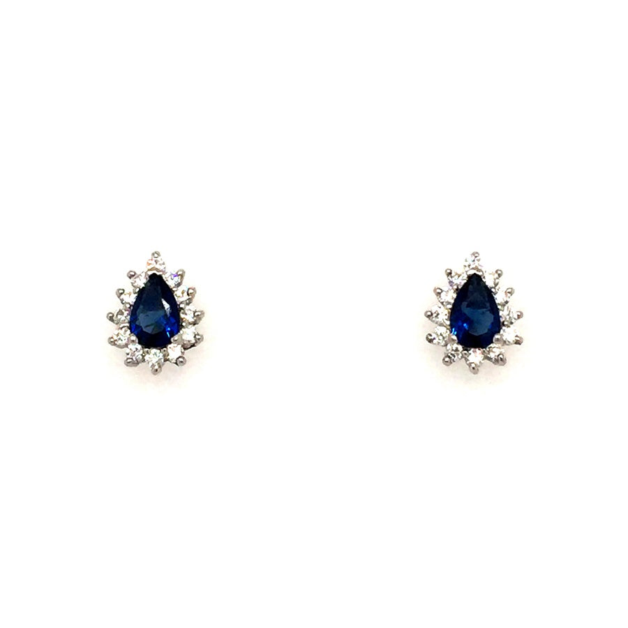 Sterling Silver Sapphire Blue Pear Shaped Cluster Earrings