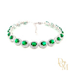 Sterling Silver Oval Emerald CZ Cluster Bracelet