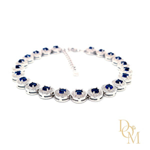 Sterling Silver Sapphire CZ Cluster Bracelet