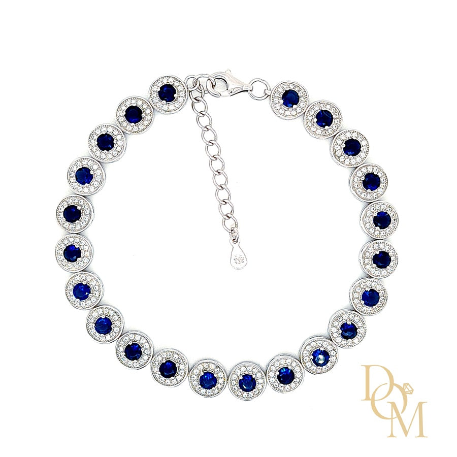 
                
                    Load image into Gallery viewer, Sterling Silver Sapphire CZ Cluster Bracelet
                
            