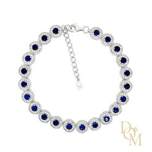 Sterling Silver Sapphire CZ Cluster Bracelet