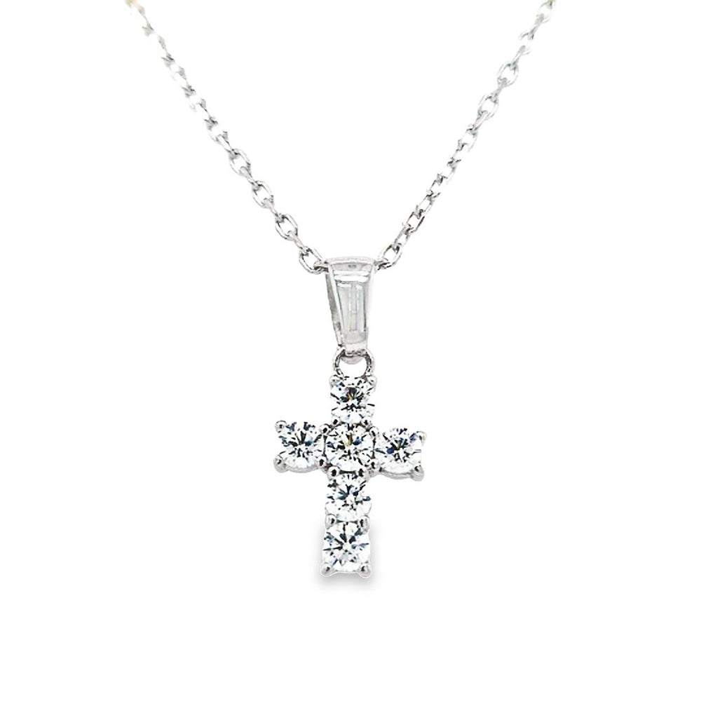 Sterling Silver Small CZ Cross & Chain