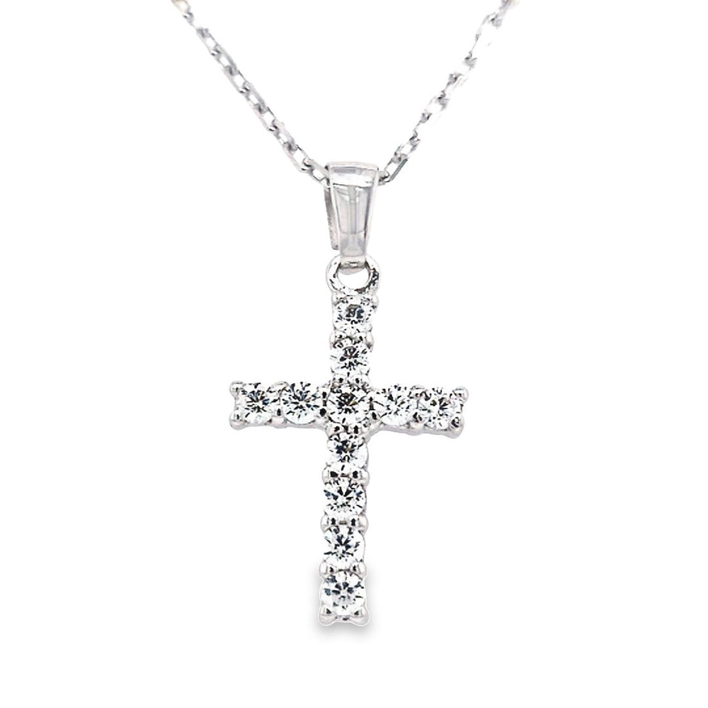 
                
                    Load image into Gallery viewer, Sterling Silver Large &amp;amp; Slim CZ Cross &amp;amp; Chain
                
            