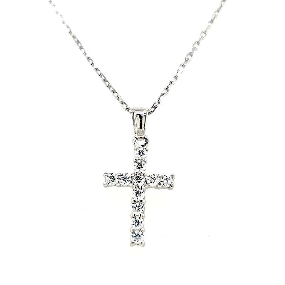 Sterling Silver Large & Slim CZ Cross & Chain