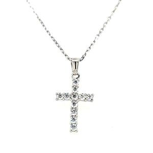 Sterling Silver Large & Slim CZ Cross & Chain