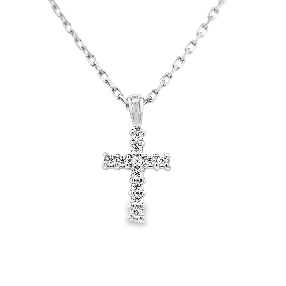 Sterling Silver Small & Slim CZ Cross & Chain