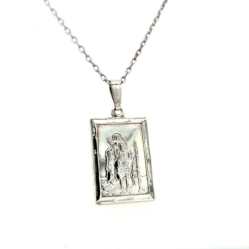 Sterling Silver Rectangular St. Christopher Medal