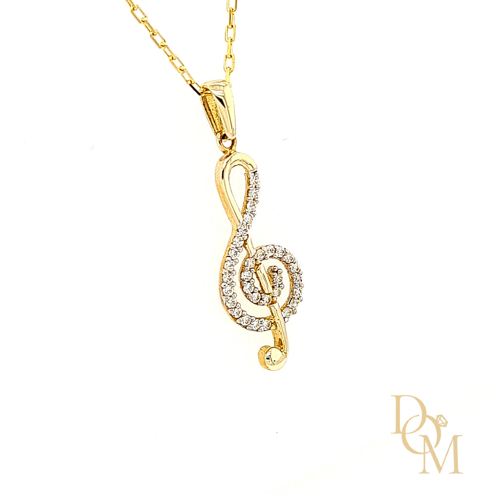 9ct Yellow Gold CZ Treble Clef Necklace