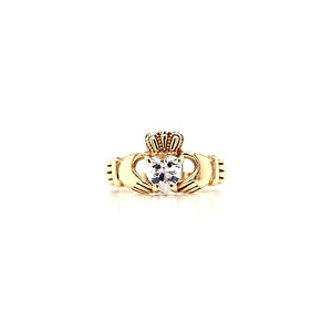 9ct Gold Ladies CZ Claddagh Ring