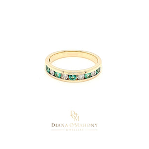 
                
                    Load image into Gallery viewer, 9ct Yellow Gold Emerald &amp;amp; Diamond Eternity Ring
                
            
