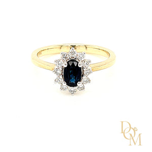 
                
                    Load image into Gallery viewer, 9ct Yellow Gold Sapphire &amp;amp; Diamond Cluster Ring
                
            