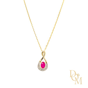 9ct Yellow Gold Oval Ruby & Diamond Twist Pendant