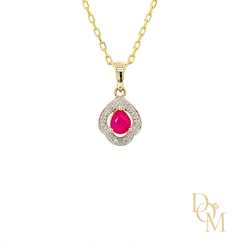 
                
                    Load image into Gallery viewer, 9ct Yellow Gold Pear-cut Ruby &amp;amp; Diamond Open Cluster Pendant
                
            