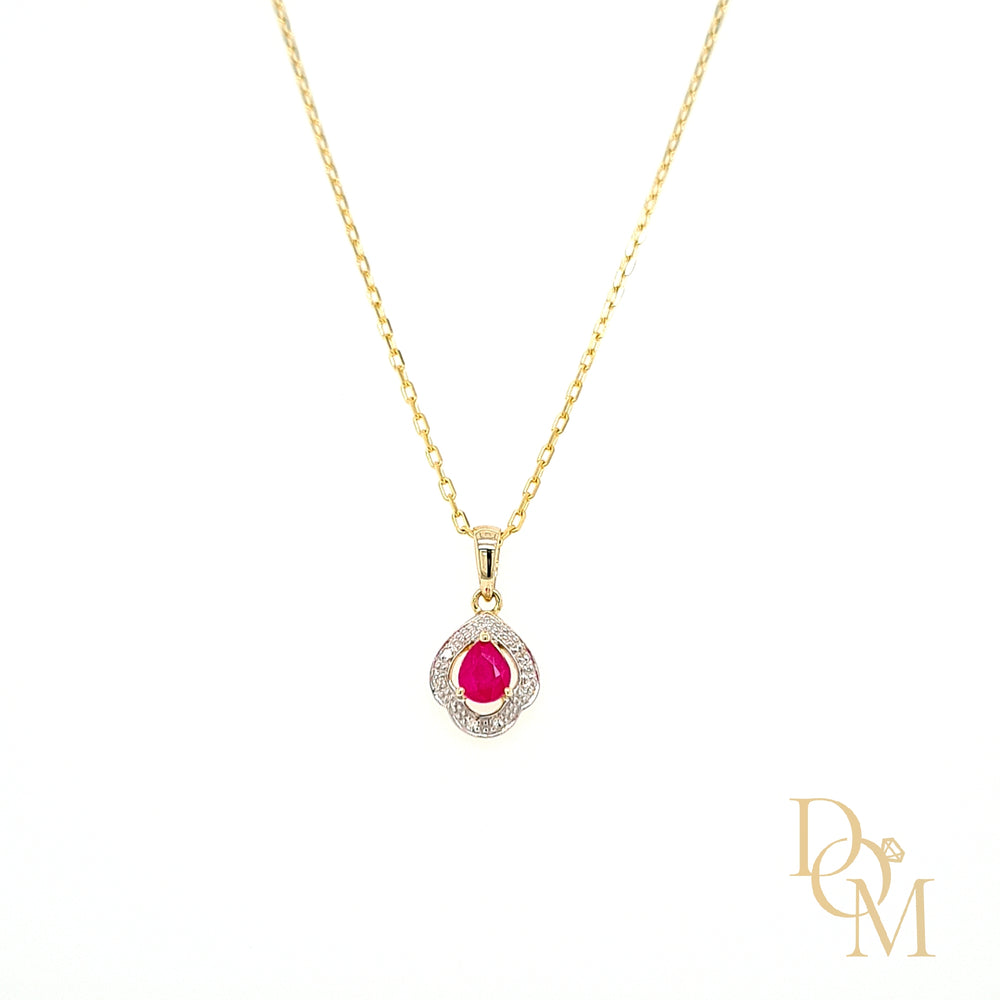 
                
                    Load image into Gallery viewer, 9ct Yellow Gold Pear-cut Ruby &amp;amp; Diamond Open Cluster Pendant
                
            