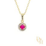 9ct Yellow Gold Ruby & Diamond Cluster Pendant