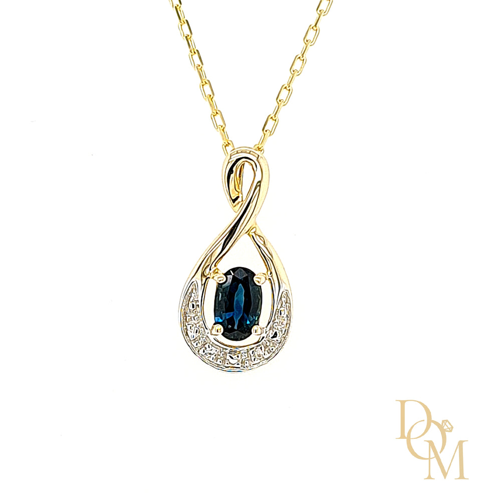 
                
                    Load image into Gallery viewer, 9ct Yellow Gold Sapphire &amp;amp; Diamond Twist Necklace
                
            