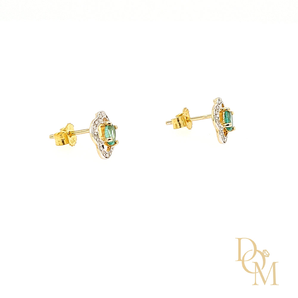 9ct Yellow Gold Emerald & Diamond Cluster Earrings