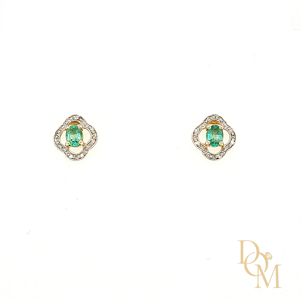 9ct Yellow Gold Emerald & Diamond Cluster Earrings